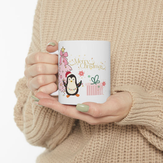 Christmas Pink Ceramic Mug - Festive Holiday Coffee Cup (11oz & 15oz)