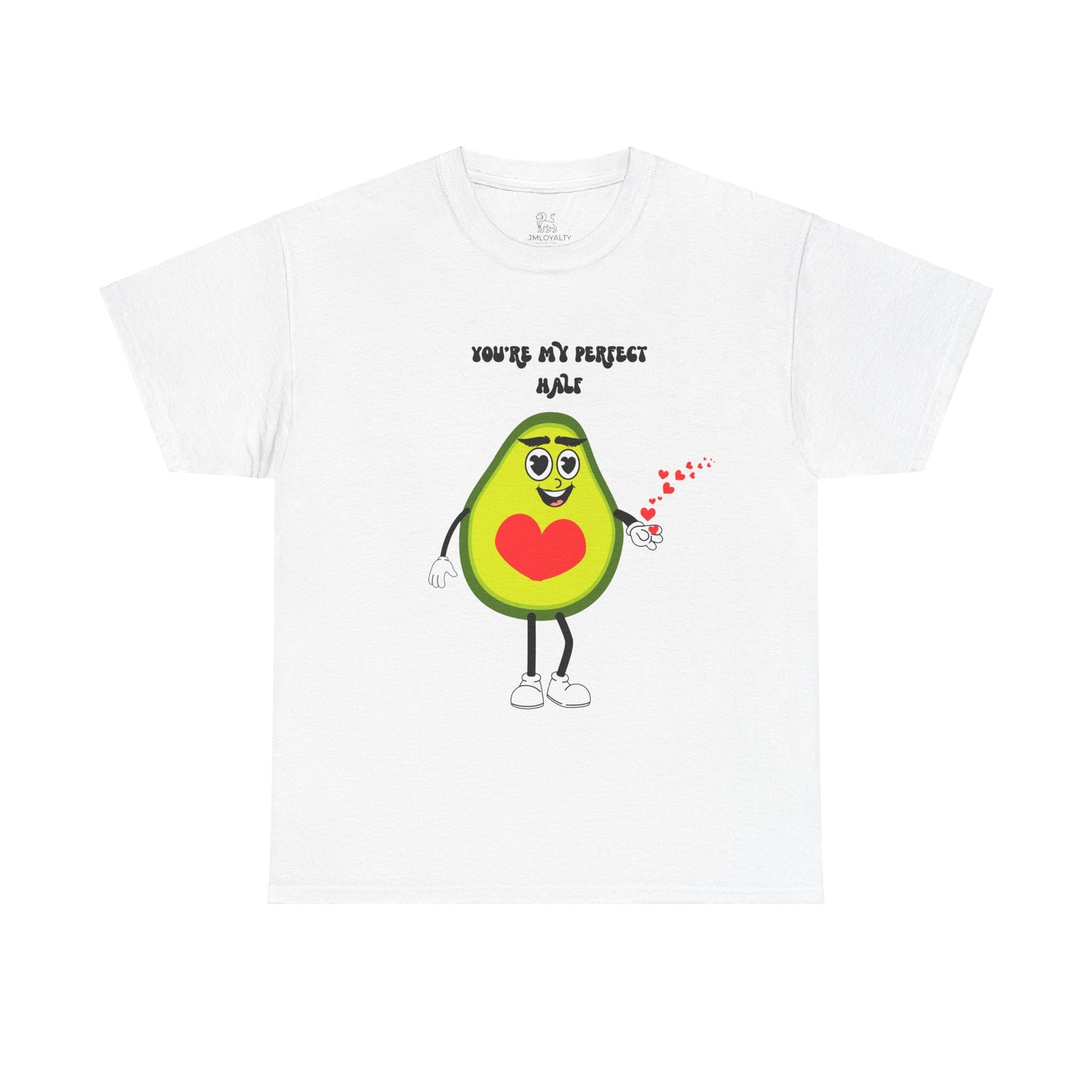 Cute Avocado Graphic Tee, "You're My Perfect Match" Valentine's Day T-Shirt for Her, Fun Couple Gift, Matching Fruit Shirt for Him.