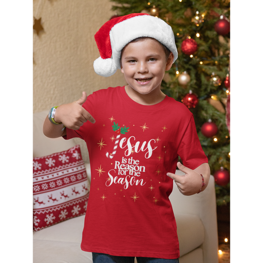 Kids Christmas Tee, 'Jesus is the Reason for the Season' Shirt, Holiday Gift for Children, Festive Apparel, Winter Celebration Wear