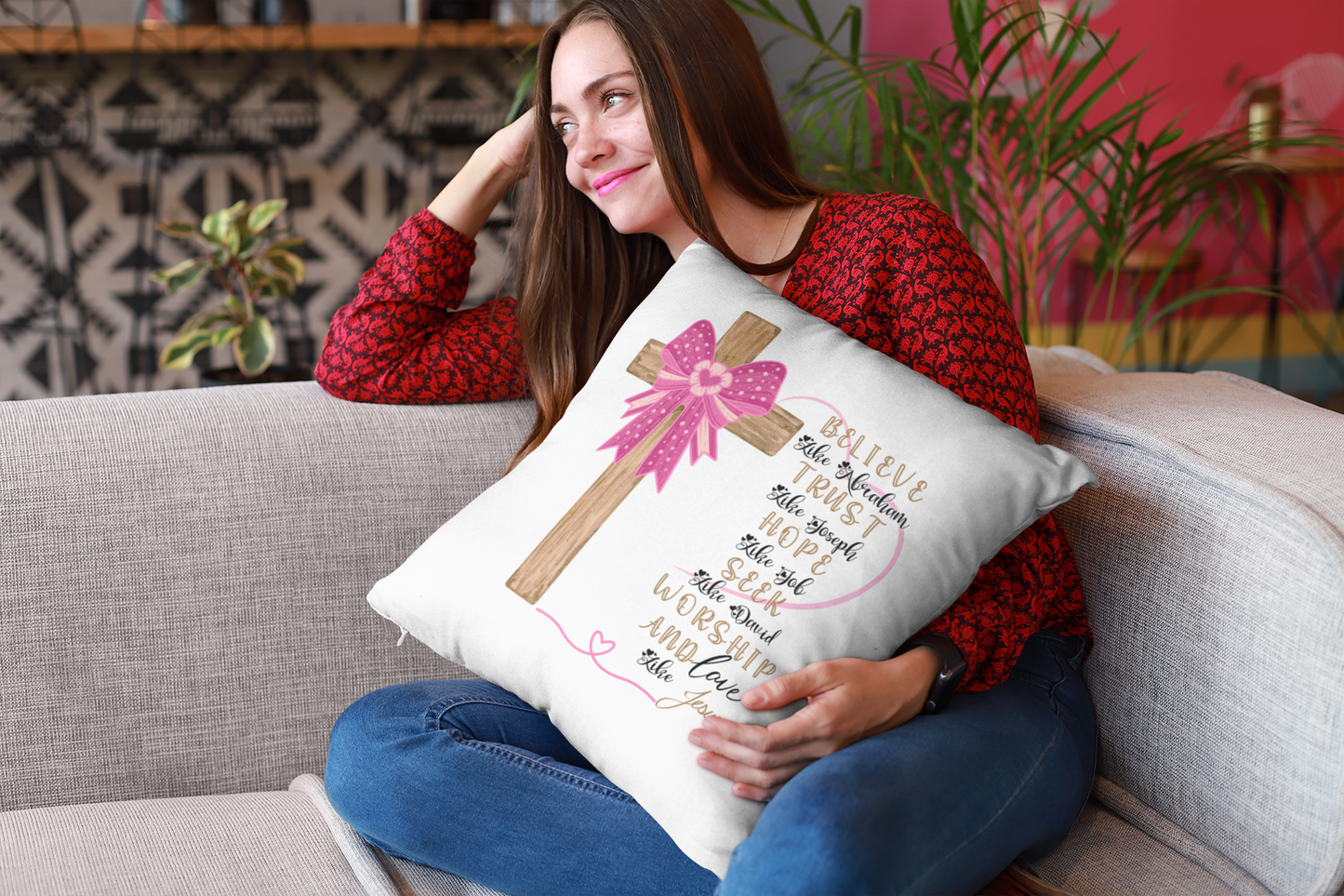 Faith-Inspired Decorative Pillow with Inspirational Quotes, Christian Home Decor, Gift for Religious Occasions, Cozy Living Room Accent,