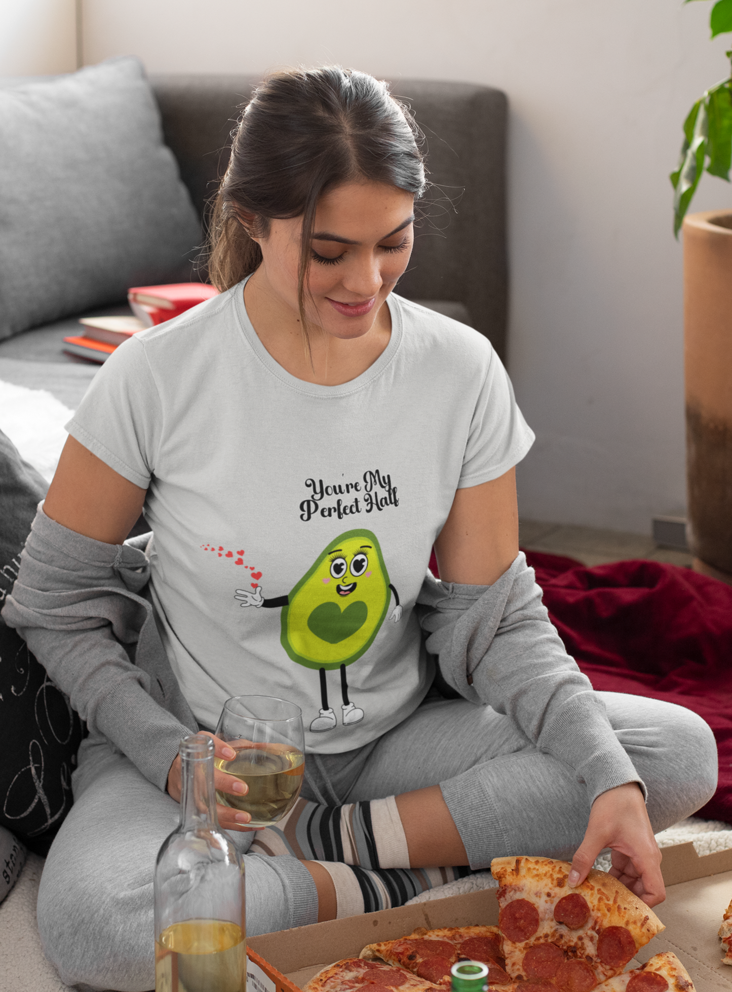 Avocado Love Tee - Funny Foodie Valentine's Day Gift, Perfect Half Cotton T-Shirt, Couples Apparel, Matching Shirts, Cute Tee