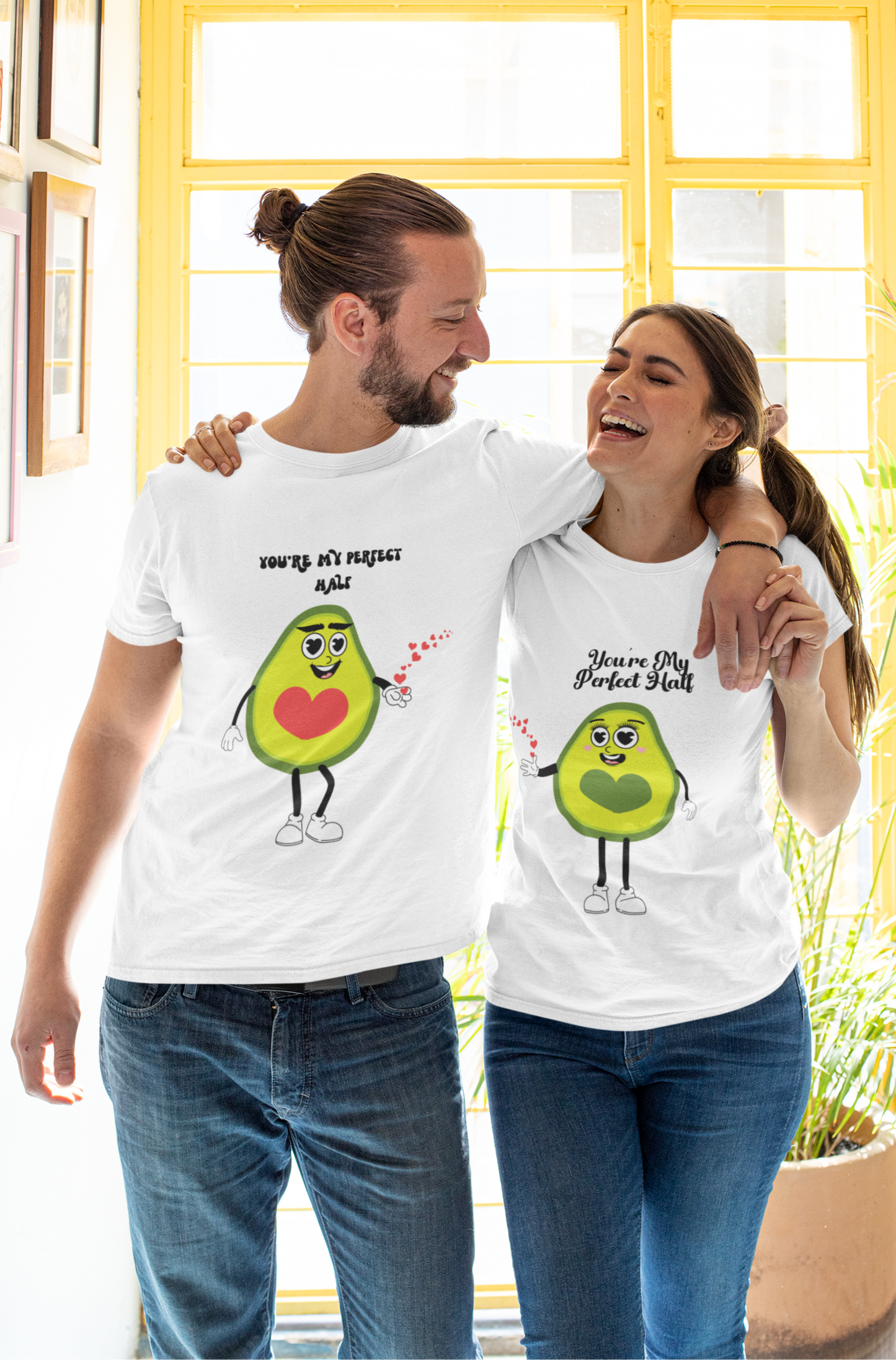 Avocado Love Tee - Funny Foodie Valentine's Day Gift, Perfect Half Cotton T-Shirt, Couples Apparel, Matching Shirts, Cute Tee