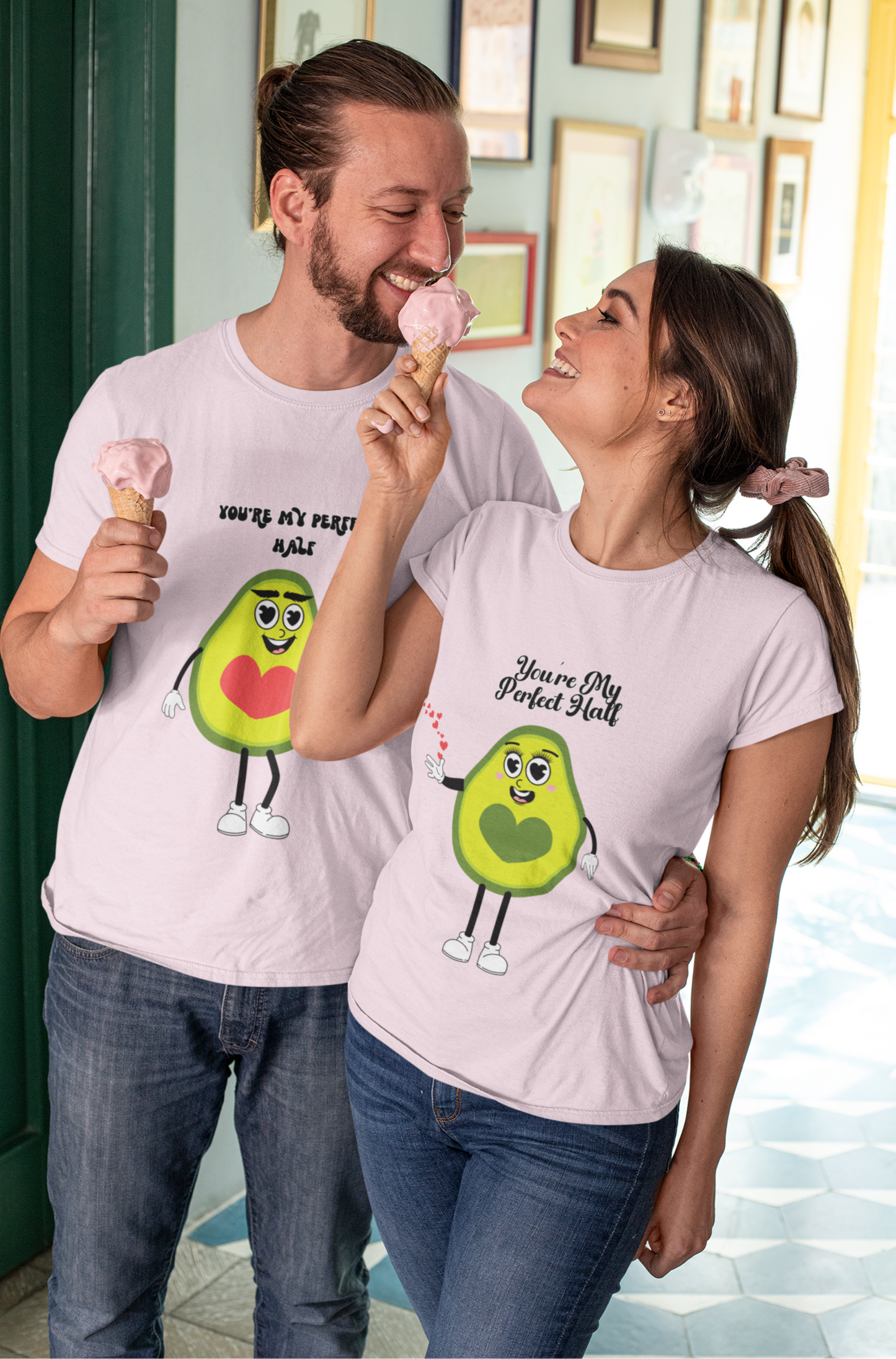 Avocado Love Tee - Funny Foodie Valentine's Day Gift, Perfect Half Cotton T-Shirt, Couples Apparel, Matching Shirts, Cute Tee