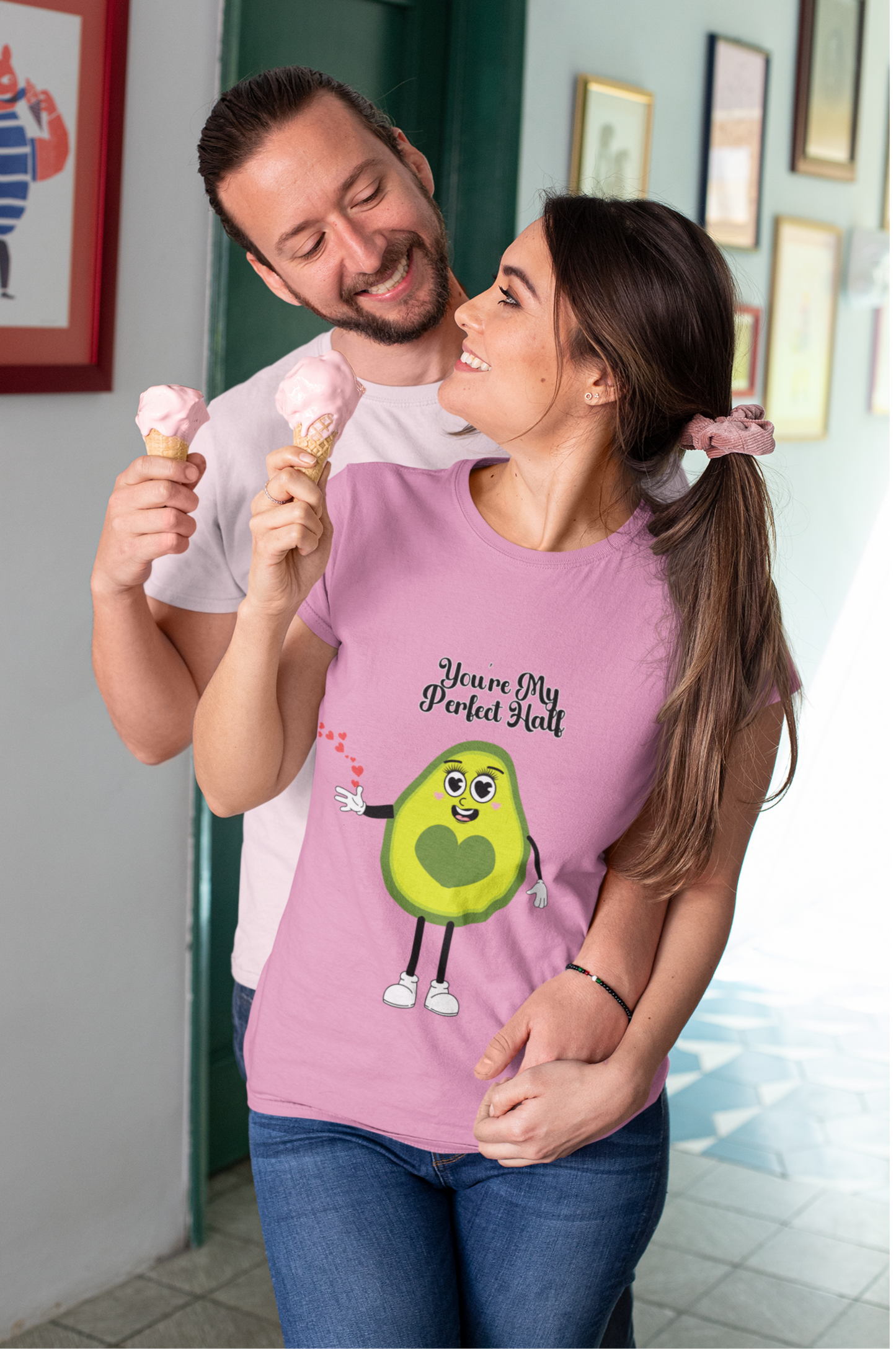 Avocado Love Tee - Funny Foodie Valentine's Day Gift, Perfect Half Cotton T-Shirt, Couples Apparel, Matching Shirts, Cute Tee