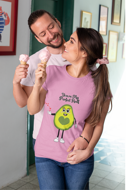 Avocado Love Tee - Funny Foodie Valentine's Day Gift, Perfect Half Cotton T-Shirt, Couples Apparel, Matching Shirts, Cute Tee