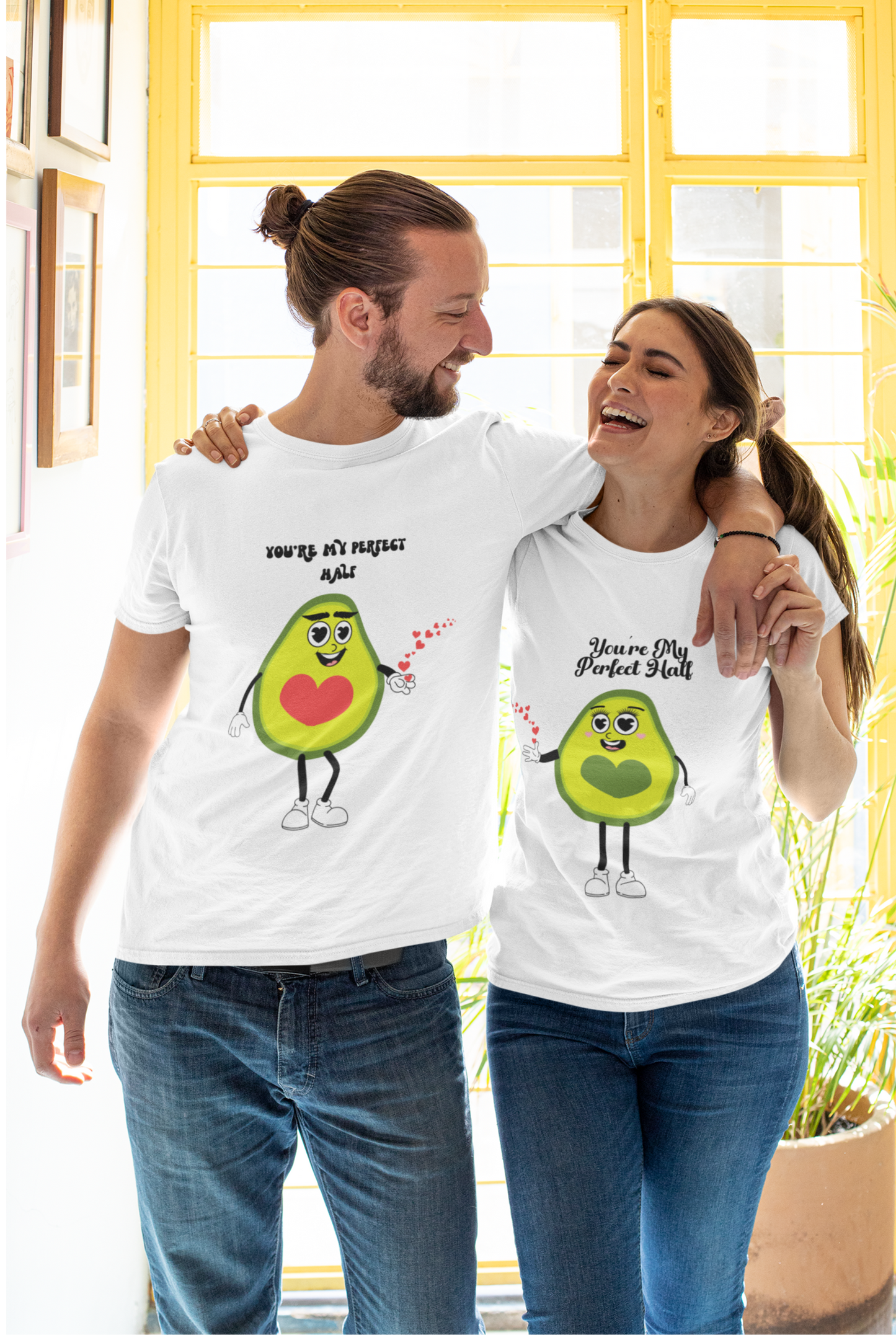 Cute Avocado Graphic Tee, "You're My Perfect Match" Valentine's Day T-Shirt for Her, Fun Couple Gift, Matching Fruit Shirt for Him.